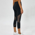 Женские сетчатые панели Черные бесшовные капри-штаны для йоги Фитнес-спортивные укороченные леггинсы с карманом